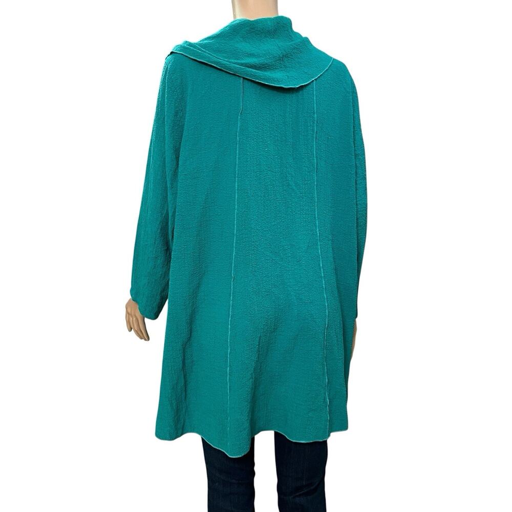 Ali Miles Crinkle Cowl Neck Tunic Top 1X Teal 3/4 Sleeves Artsy Lagenlook Casual - Picture 3 of 8